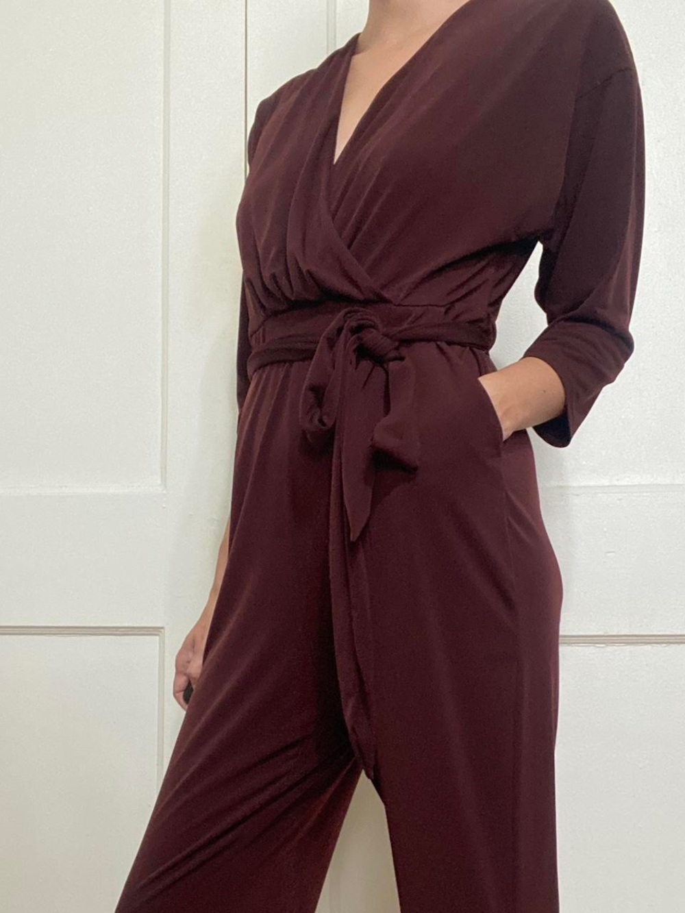 Express Mauve-Plum Wrap Jumpsuit with Tie Waist